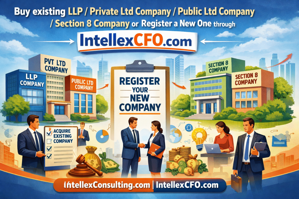 Buy existingย Private Ltd Company/ Public Ltd Company/ Section 8 Company or Register a new one through IntellexCFO.com