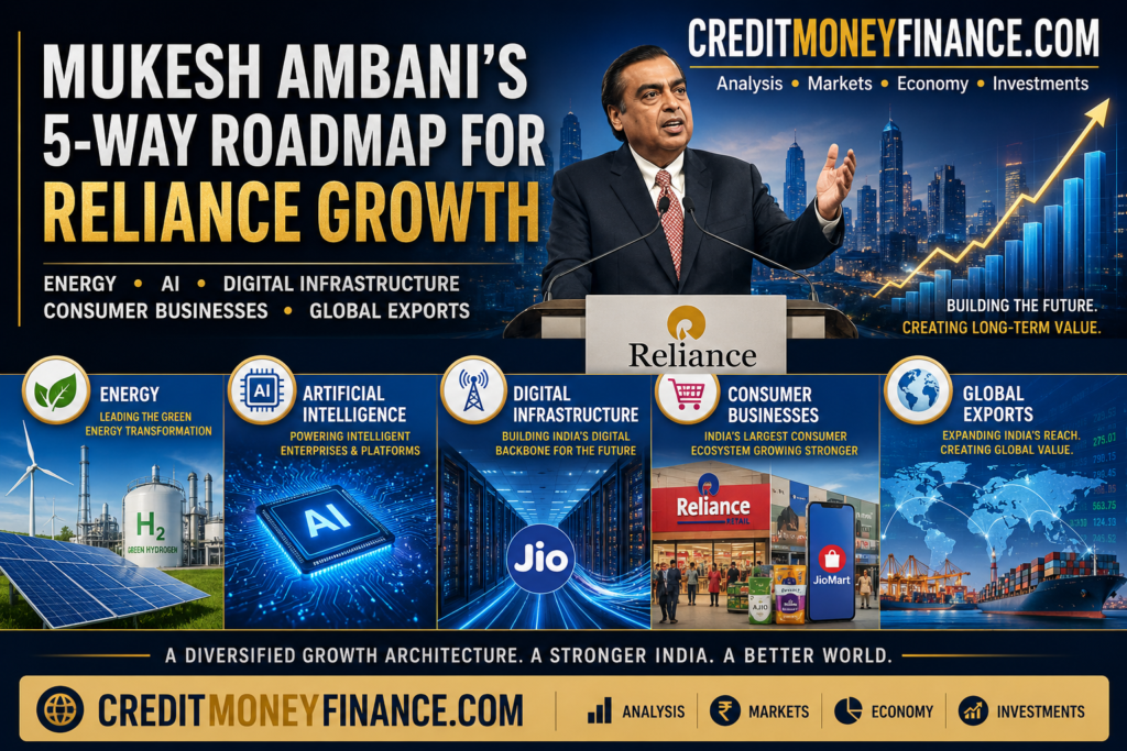 Mukesh Ambani’s 5-Way Roadmap for Reliance Growth: What It Means for Investors, Businesses, and India’s Economic Future.